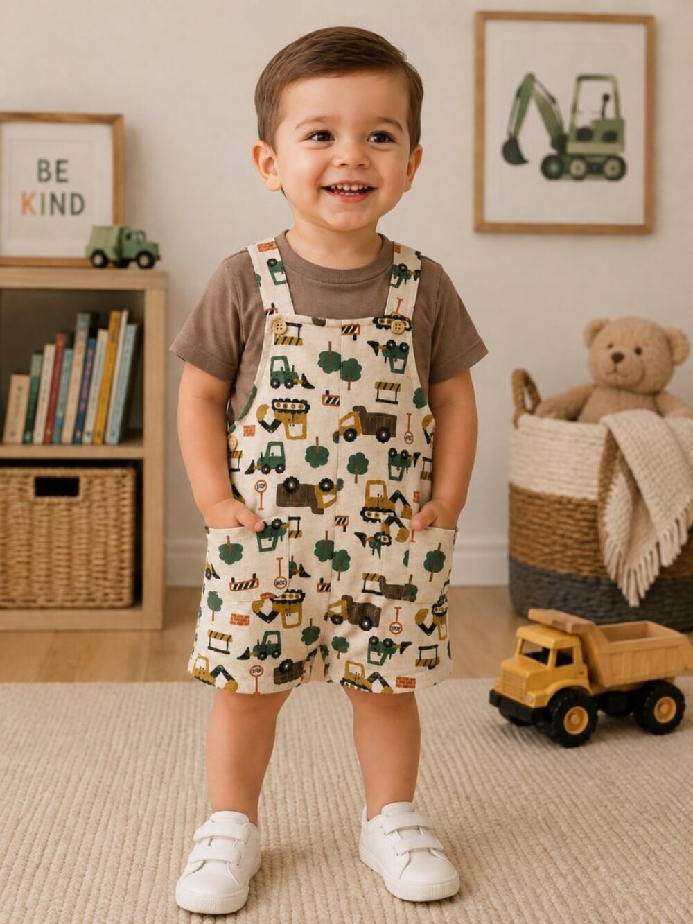 NWT Baby Essentials 2 Piece Baby Toddler Boy Construction Romper Set | Shortall